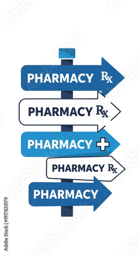 Directional Signpost Indicating Pharmacy Services and Pharmaceutical Guidance for Health