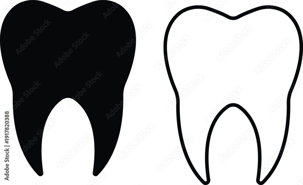 Obraz premium Black flat line teeth vector set collection group with dental tooth silhouette and outline icons, medical healthcare dentistry symbol isolated on transparent background, editable minimalist design