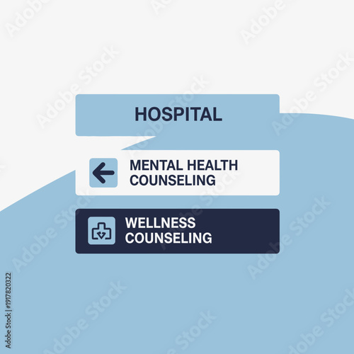Directional Signs Indicating Hospital Services, Featuring Mental Health and Wellness Counseling