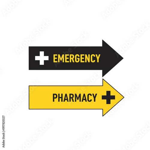 Directional Signs Indicating Medical Services For Immediate Needs and Medication Availability