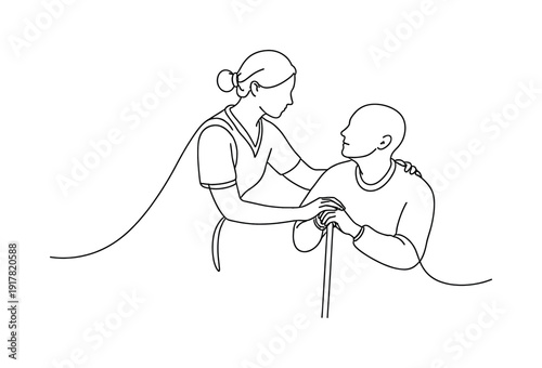 Caregiver Connection. Support systems for caregivers and health professionals. Minimalistic one-line drawing