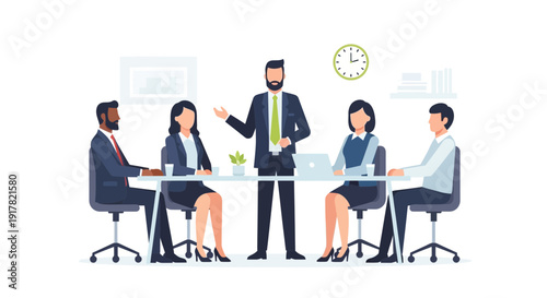 Professional Business Team Meeting and Brainstorming Session in Modern Office Workspace