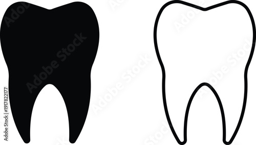 Black flat line teeth vector set collection group with dental tooth silhouette and outline icons, medical healthcare dentistry symbol isolated on transparent background, editable minimalist design