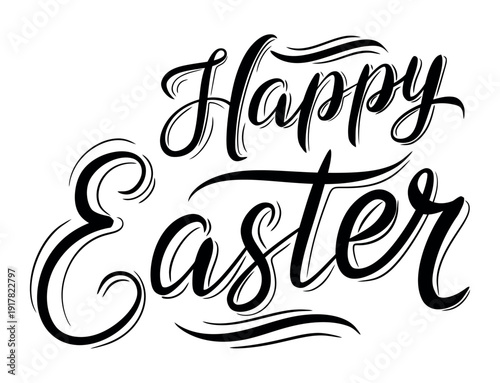Happy Easter hand lettering in bold brush script with decorative swashes for holiday greetings spring celebration posters party invitations packaging labels stickers and apparel prints