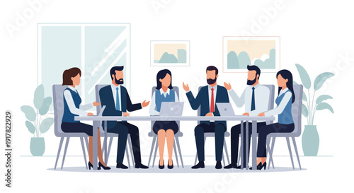 Professional Business Team Meeting and Collaboration in Modern Minimalist Office Workspace