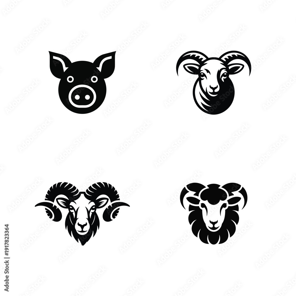 Fototapeta premium Farm Animals Head Logo Set