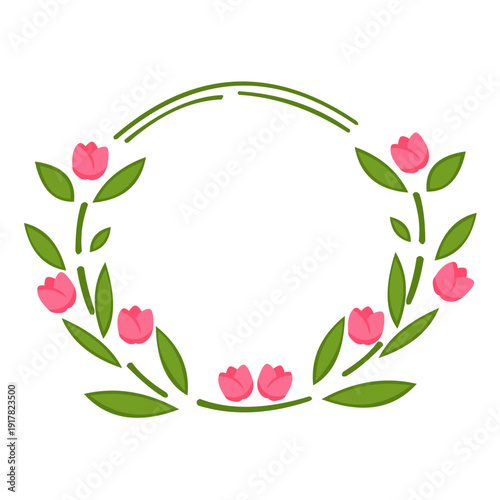 Botanical badge with pink flowers vector