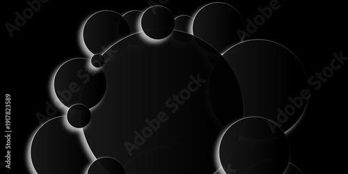 Abstract white, black circle shape with futuristic concept background. Minimalist banner background, pastel colorful, Light black gradations. Circle effect style geometric, abstract background. 