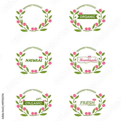 Eco natural badge set. Organic natural fresh handmade vector collection