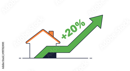 House Icon with Rising Green Arrow Graph.