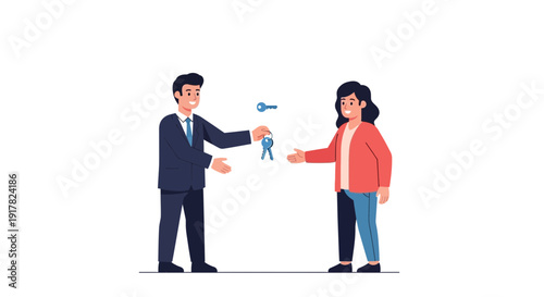 Man and Woman Exchanging Small House Model.