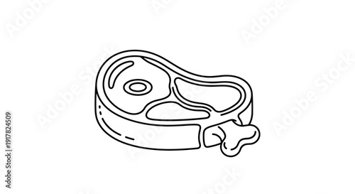 Simple Line Drawing of a Steak.