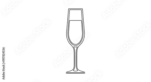 Champagne Flute Glass Illustration Line Art.