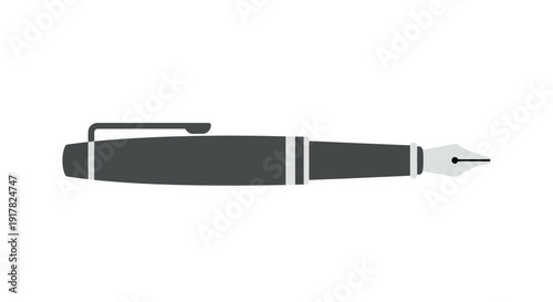 Black Fountain Pen with Silver Accents.