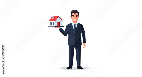 Businessman holding a small house model.