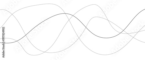 Curved black long lines seamless wave pattern. Thin line wavy abstract vector background. Wavy line horizontal divider wavy pattern. Curve line art striped. Abstract wave elements. Vector illustration