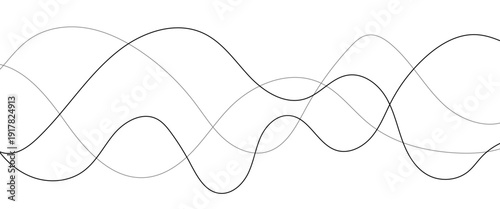 Curved black long lines seamless wave pattern. Thin line wavy abstract vector background. Wavy line horizontal divider wavy pattern. Curve line art striped. Abstract wave elements. Vector illustration