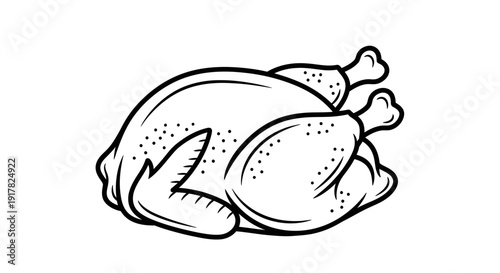 Simple Line Drawing of a Roasted Chicken.