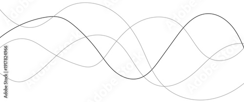 Curved black long lines seamless wave pattern. Thin line wavy abstract vector background. Wavy line horizontal divider wavy pattern. Curve line art striped. Abstract wave elements. Vector illustration