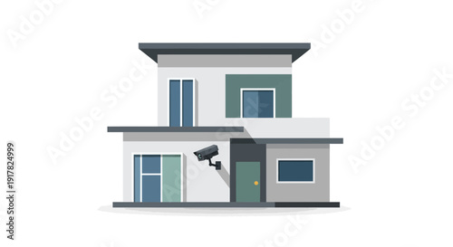 Modern Two Story House with Security Camera.