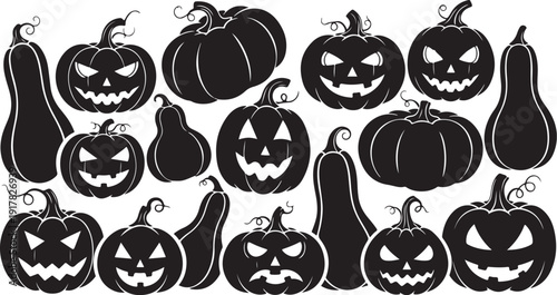 Halloween Pumpkins and Gourds Silhouette Vector Graphic Illustration Set