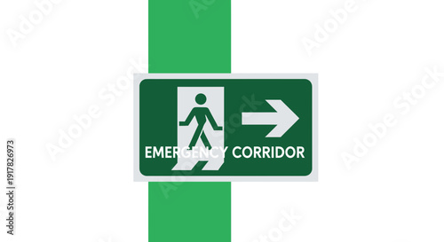 Emergency Corridor Signage Indicating Direction and Safety, Green and White Symbol, Safe Route
