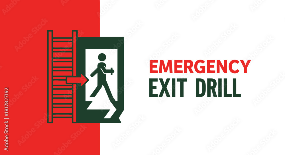 Fototapeta premium Emergency Exit Route And Procedure Illustration With Safety Drill Signage Graphic Design