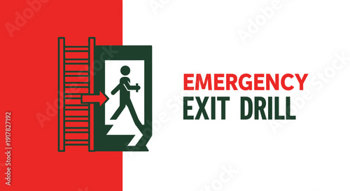 Emergency Exit Route And Procedure Illustration With Safety Drill Signage Graphic Design