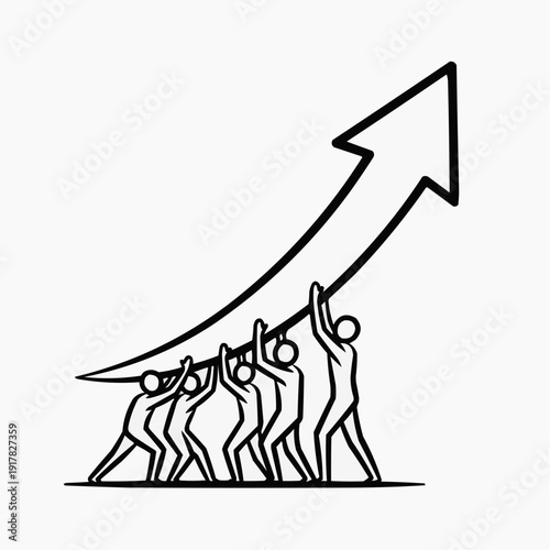 Teamwork driving collective growth and upward progress together isolated on white background, Vector