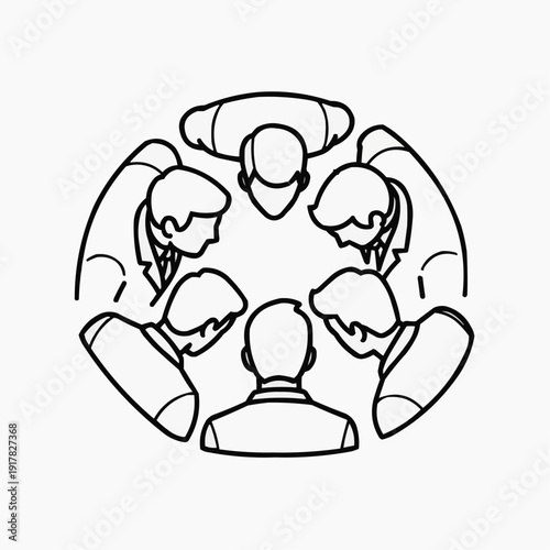 A group of people sitting closely together in a circle formation isolated on white background, Vector