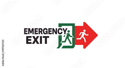 Emergency Exit Sign Illustrating Directional Guidance and Safety Protocol Symbols
