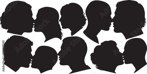 Diverse group of people silhouettes in profile view together