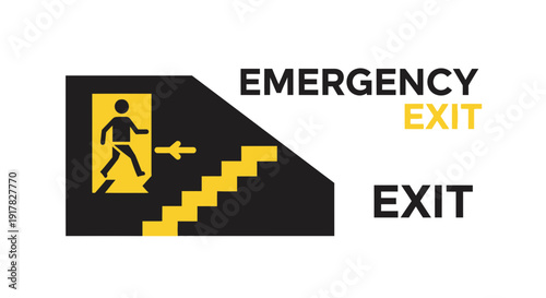Emergency Exit Sign Illustrating Escape Route With Downward Stairs and Arrow Showing Direction