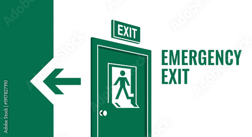 Emergency Exit Sign Illustrating Safety And Direction For Evacuation Route