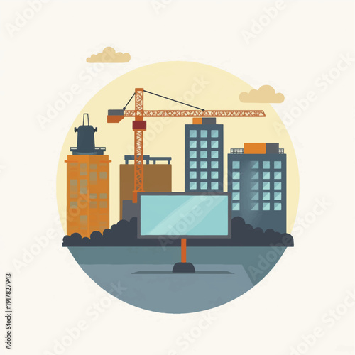 Construction Site with Crane and Buildings.