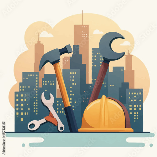 Construction Tools and Hard Hat.