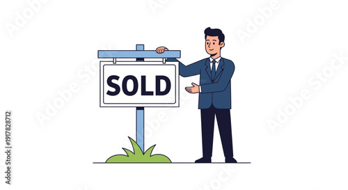 Man in Suit Standing Near Sold Sign.