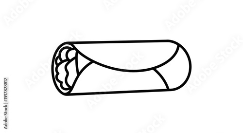 Simple Line Drawing of Burrito Wrapped Tightly.