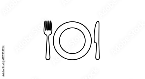 Simple Line Drawing of Dinner Plate Setting.