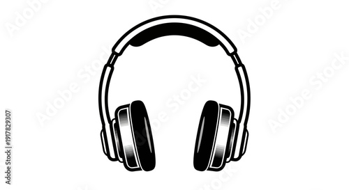 Black and White Headphones Illustration.