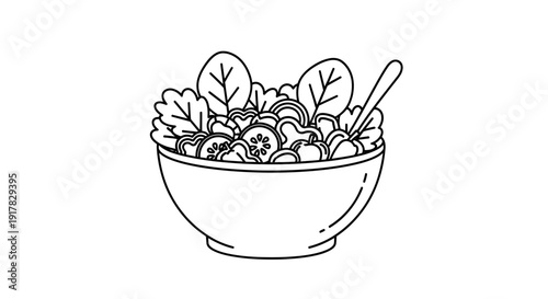 Bowl of Fresh Green Salad Illustration.