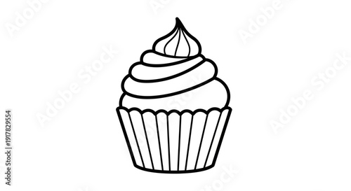 Simple Black and White Cupcake Illustration.
