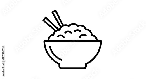 Simple Line Drawing of Rice Bowl.