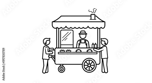 Street Food Vendor Serving Customers Illustration.