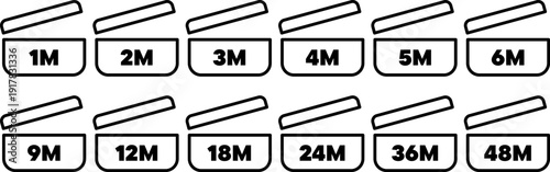 Twelve minimalist outline icons showing shelf life periods for Period After Opening