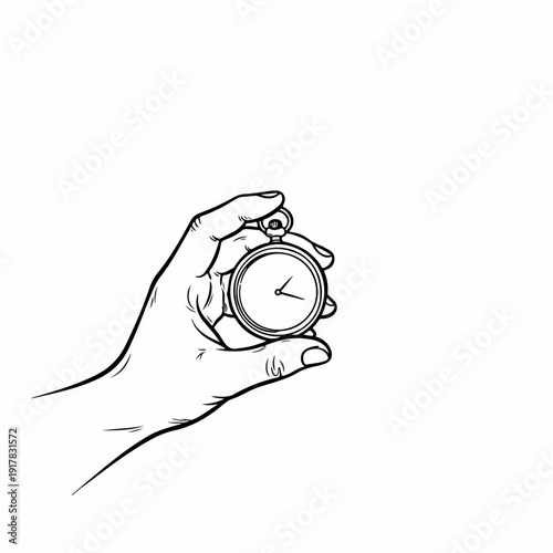 Minimal Hand Holding Vintage Pocket Watch – Single Continuous Line Elegant Time Concept Vector