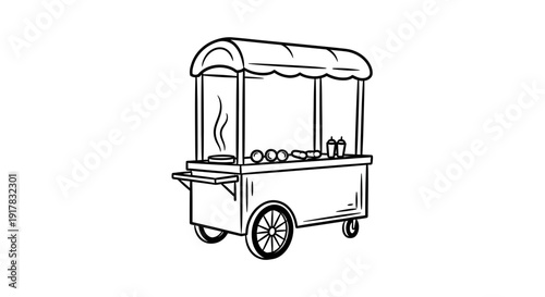 Street Food Cart Illustration with Canopy.