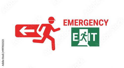 Emergency Exit Signage Showing Route and Safety Instructions for Building Escape