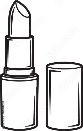   lipstick cosmetic product minimalist design opened with cap off in simple studio setting beauty fashion style illustration for makeup advertising promotion presentation template 