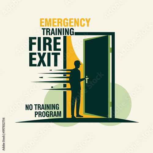 Emergency Training: Fire Exit Guidance, Illustration of Safety Procedures and Personnel Evacuation